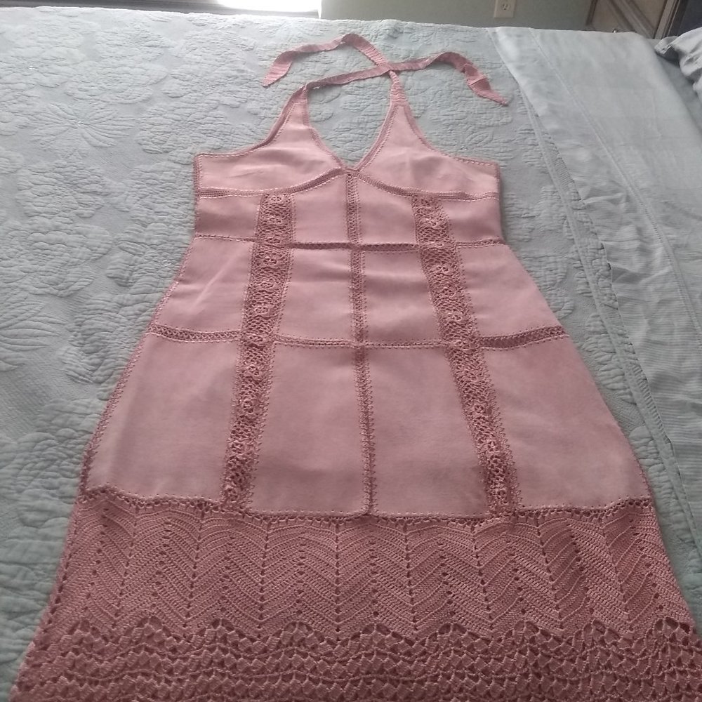 Suede halter top dress with crochet inserts